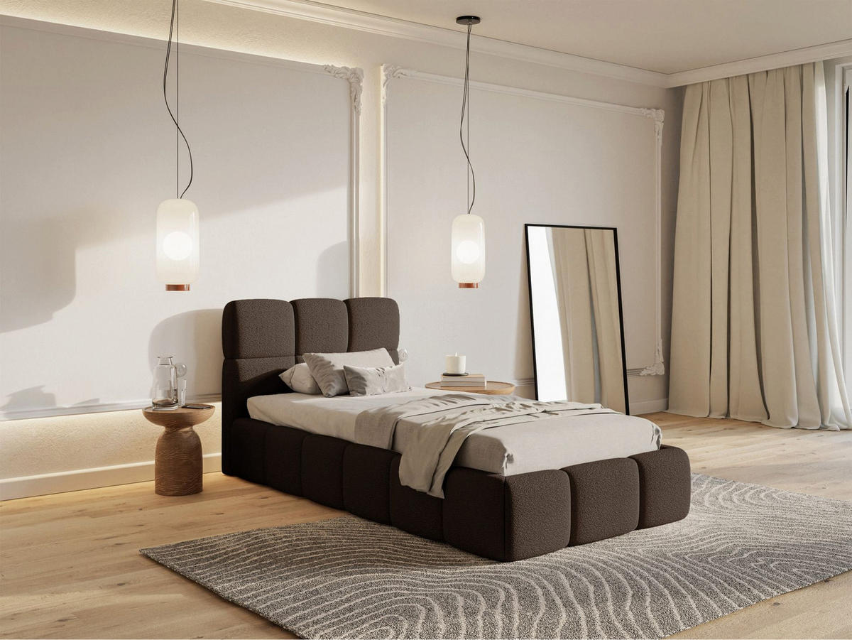 POLSTERBETT Cloudy Braun Bouclé, Bettkasten & Lattenrost, 90x200 cm - Schwarz/Braun, Kunststoff/Textil (90/200cm) - Selsey