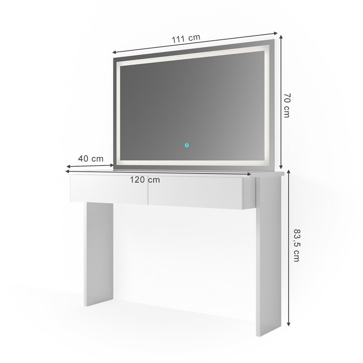 SCHMINKTISCH Azur Weiß 120 cm mit LED-Spiegel - Weiß, Holzwerkstoff (120/83/40cm) - Vicco