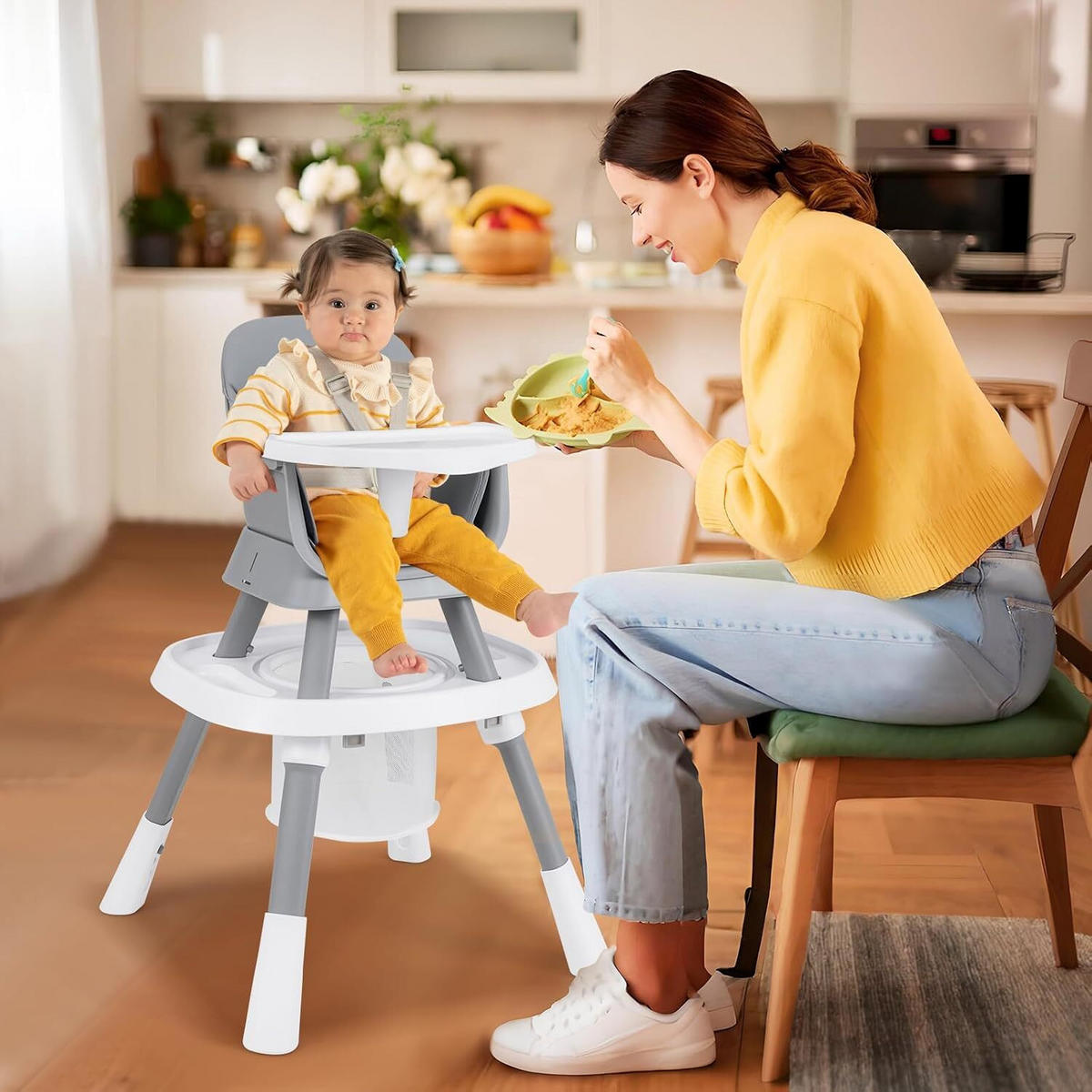 BABYHOCHSTUHL mit abnehmbarem Tablett grau - Grau, Kunststoff (60/93/60cm) - COSTWAY