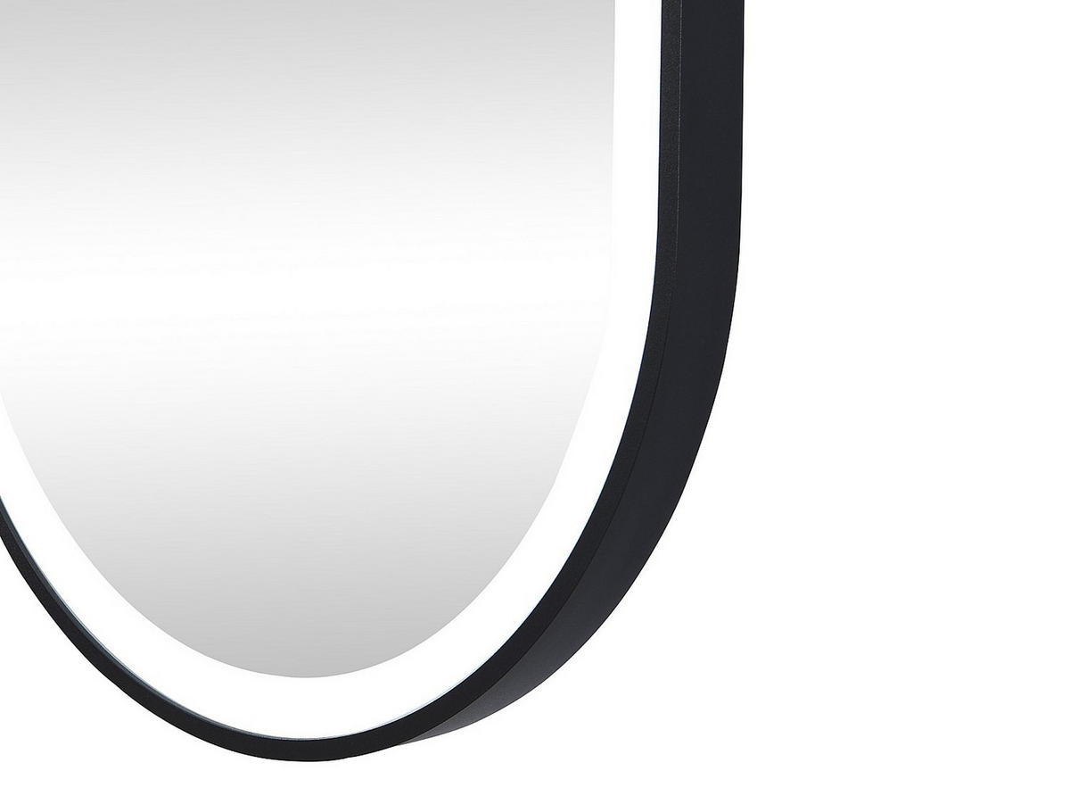 BADEZIMMERSPIEGEL oval mit Beleuchtung - beschlagfrei - 60 x 90 cm - Schwarze Kontur - ALARICO - Schwarz, Glas (60/90/4.05cm) - Vente-Unique