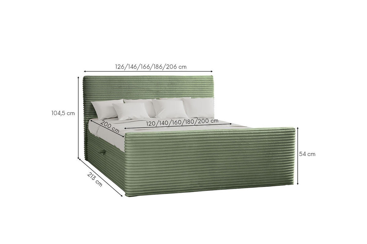 BOXBETT Mit Bettkasten Und Topper TRENTO Stoff Plüsch Cord 160x200 cm Olive H2-Pocket - Olivgrün, Holz/Textil (160/200cm) - Kaiser Möbel