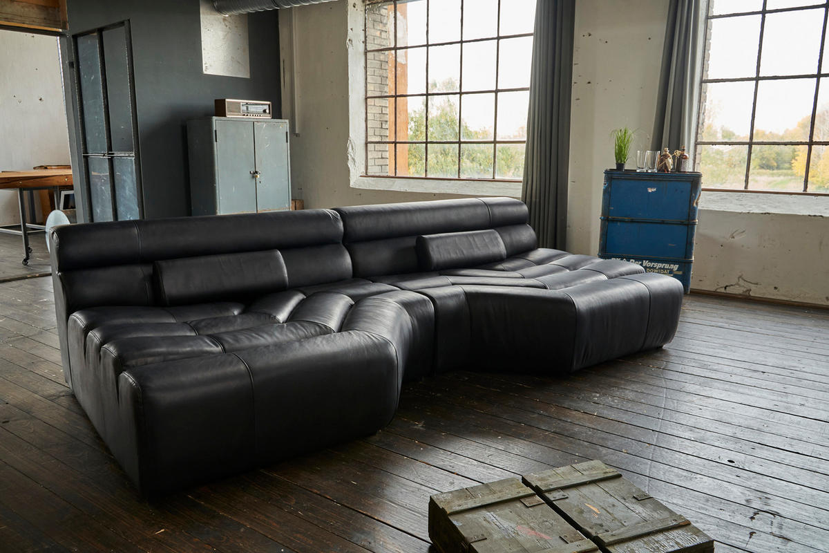 BIG SOFA MIT KISSEN TARA Schwarz Leder - Schwarz, Leder (286/76/143cm) - KAWOLA