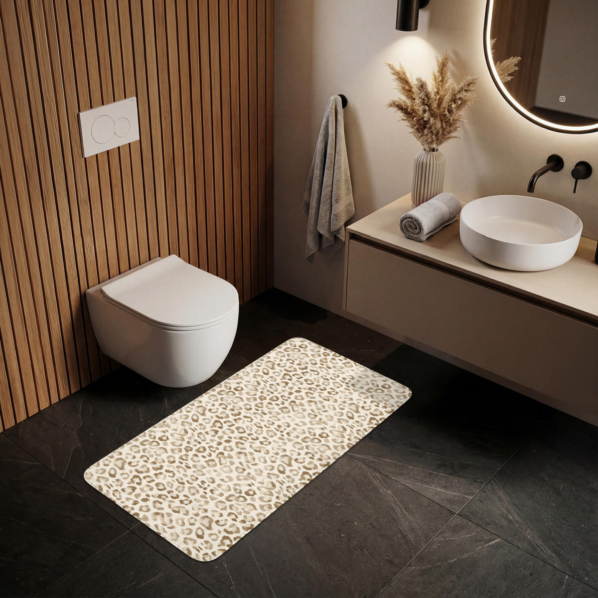 WC PŘEDLOŽKA Leopard - Classic - Béžová 120x60 cm - světle hnědá, textil/plast (120/1cm) - OnlyWow