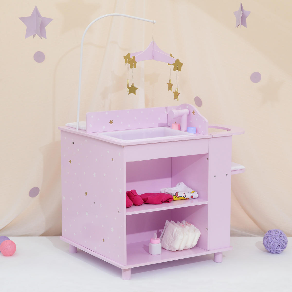 PUPPEN WICKELTISCH, Rosa, 98cm - Pink, Holzwerkstoff (48/98/58cm) - Teamson Kids