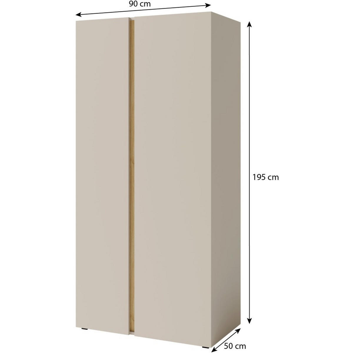 DREHTÜRENSCHRANK Lico für Jugendzimmer, mit 2 Türen, Sandbeige - Beige, Holzwerkstoff (90/195/50cm) - Beautysofa