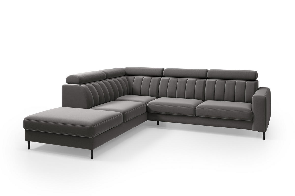 ECKSOFA Wohl links – Grau, mit Schlaffunktion, Bettkasten und verstellbaren Kopfstützen - Grau, Textil (278/263cm)