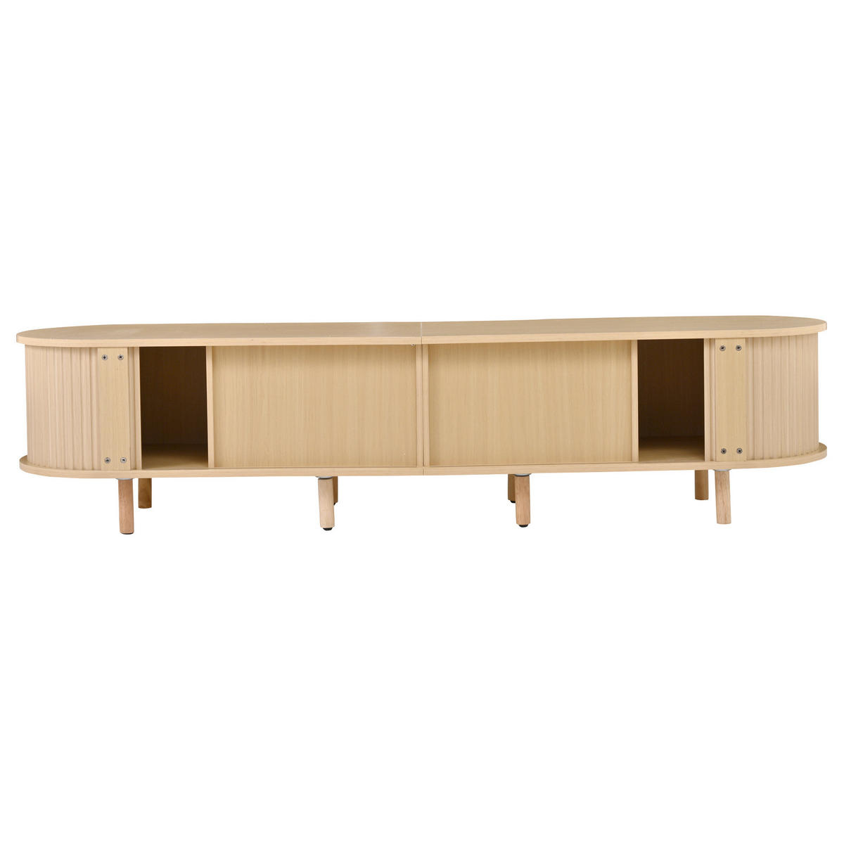 TV-BOARD aus MDF 170x40x40 cm Helles Eichenholz mit 2 Schubladen, 2 Schiebetüren und ovaler Form - Naturfarben, Holzwerkstoff (170/40/40cm) - Modfu