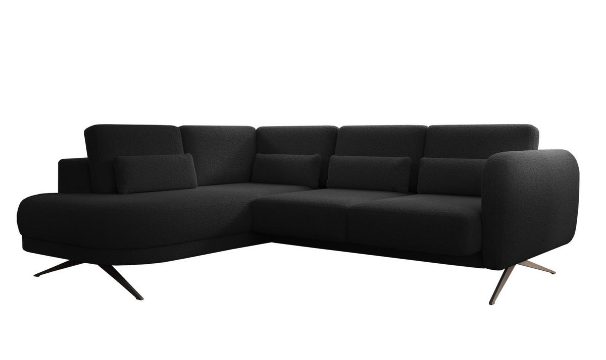 ECKSOFA ILUSIO L 250x205cm, Schlaffunktion, Schwarz, Links - Schwarz, Holz/Textil (205/248cm) - DomoHome