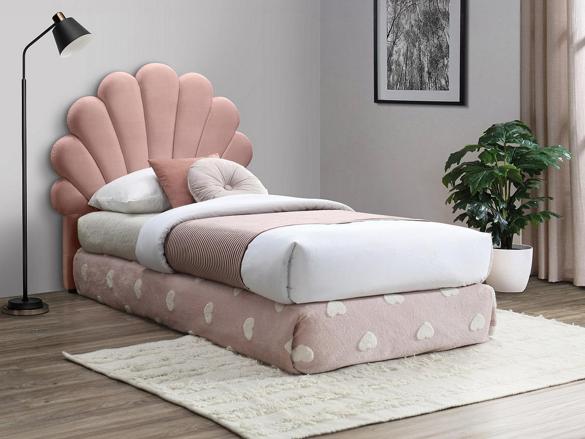 BETTKOPFTEIL in Muschelform - 110 cm - Samt - Rosa - MOANA - Pink, Textil (117/114.5/8cm) - Vente-Unique