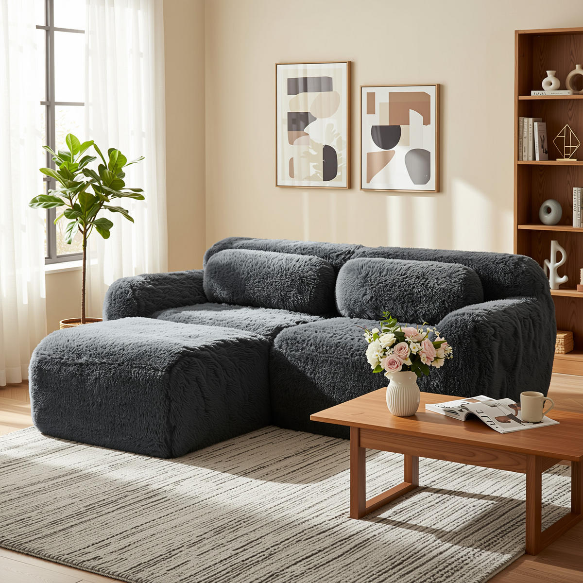 ECKSOFA plüsch grau modular & ohne montage - Grau, Textil (204/179cm) - Urban Meuble