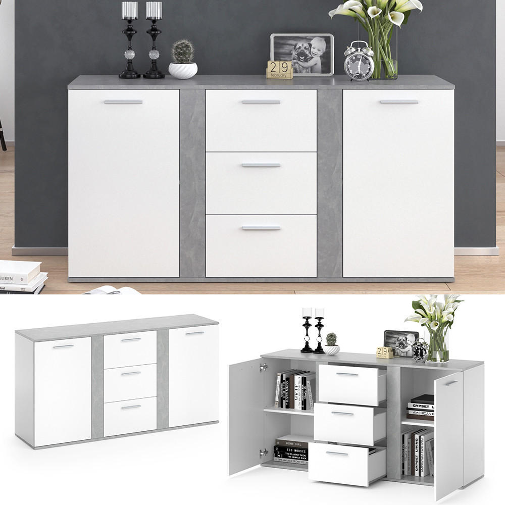 KOMMODE Novelli Beton 155 x 80 cm mit Schubladen - Grau, Holzwerkstoff (40/80/155cm) - Vicco