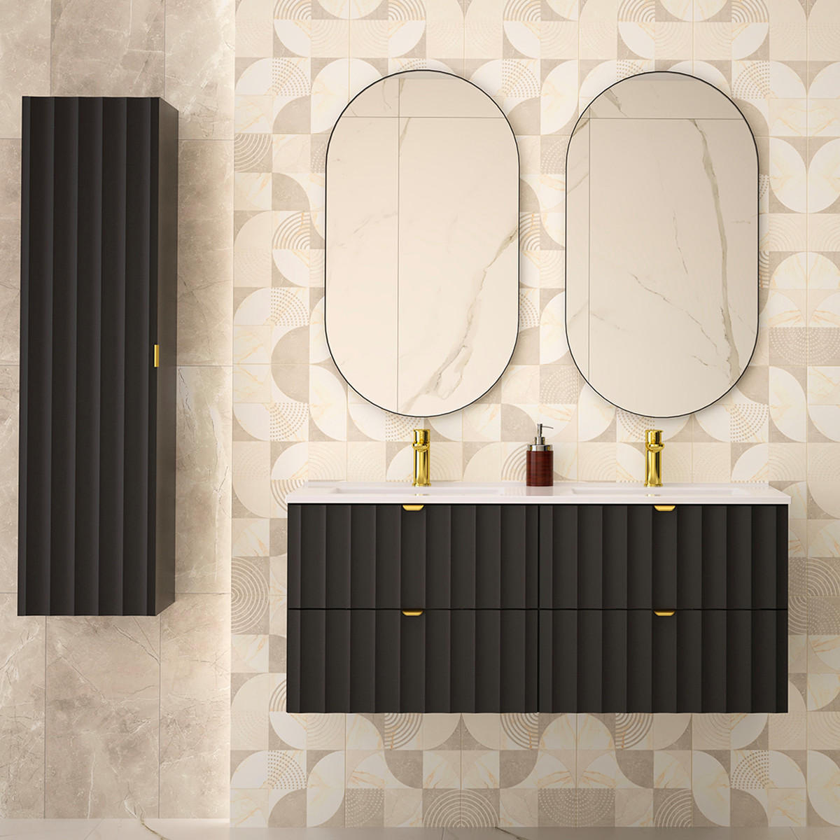 BADMÖBEL Lexa 2er-Set Schwarz - Schwarz, Holzwerkstoff (120/50/45.8cm) - Petits-meubles