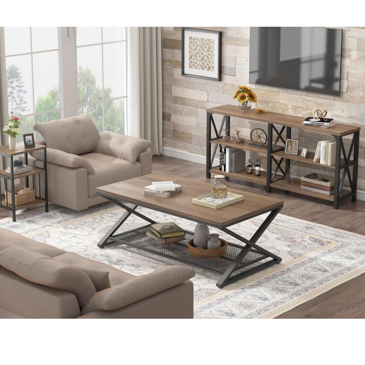 COUCHTISCH Holz Metall Industrial mit Ablage 120 x 60 x 45 cm - Walnussfarben, Holzwerkstoff/Metall (60/120/45cm) - Quality Elegance