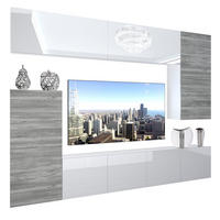 WOHNZIMMERWAND Schrankwand mit LED Weiß / Glamourholz - Weiß/Silbereichenfarben, Holz (250/180/36cm) - B BELINI GROUP