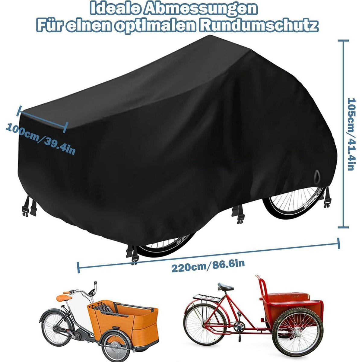 LASTENFAHRRAD Abdeckung wetterfest 420D Oxford Gewebe - Schwarz, Textil (100/100/220cm)