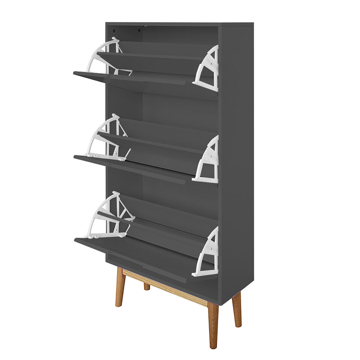 SCHUHKIPPER - Eichefarben/Grau, Holzwerkstoff (63/130/24cm) - home24