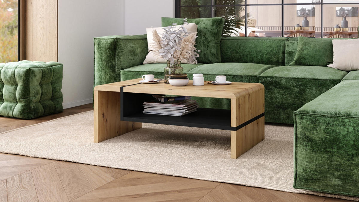 COUCHTISCH rechteckig Eiche Artisan - Schwarz matt 100/60/40 cm - Schwarz/Eiche Artisan, Holzwerkstoff (60/100/40cm) - designimpex