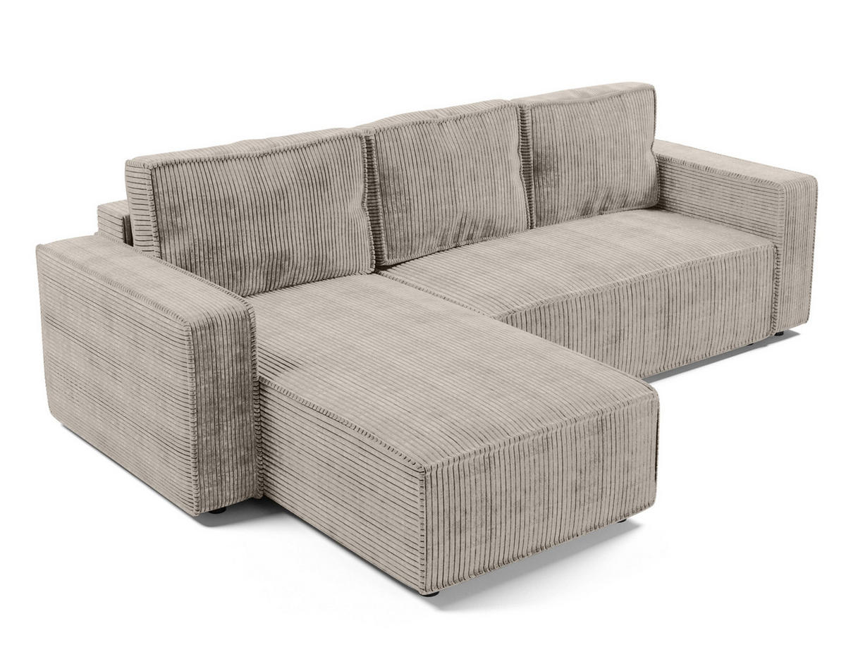 ECKSOFA L Form Aydin Beige 258/169/85 cm Cord Universal mit Schlaffunktion - Beige/Schwarz, Kunststoff/Textil (258/169cm) - AX Living