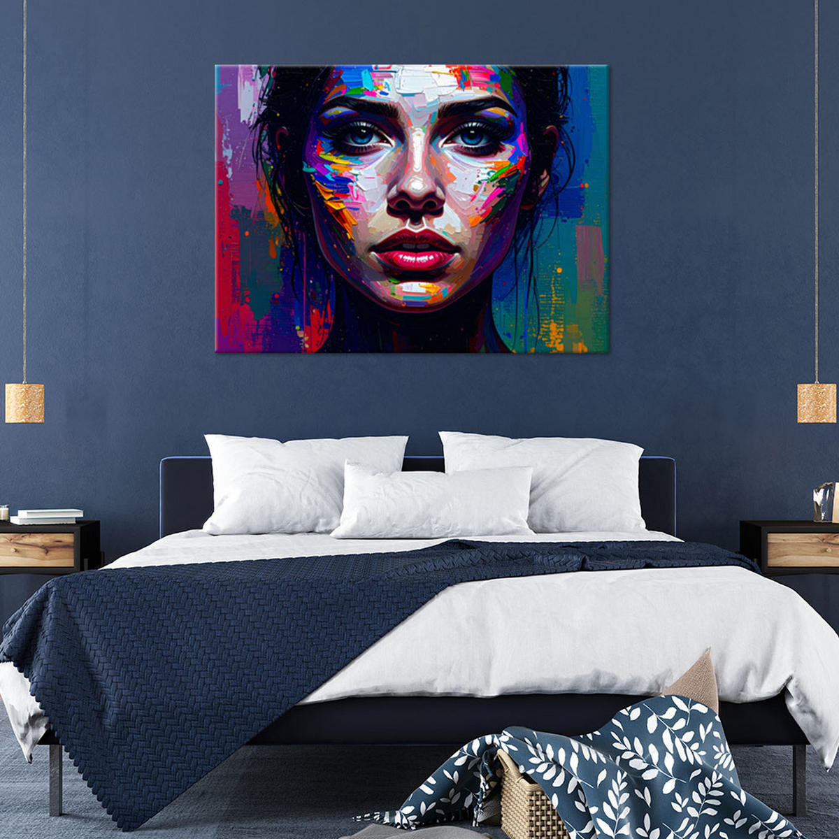 LEINWANDBILD Porträt eines Frauengesichts Abstrakt 120x80cm - Multicolor, Textil (120/80cm) - Feeby