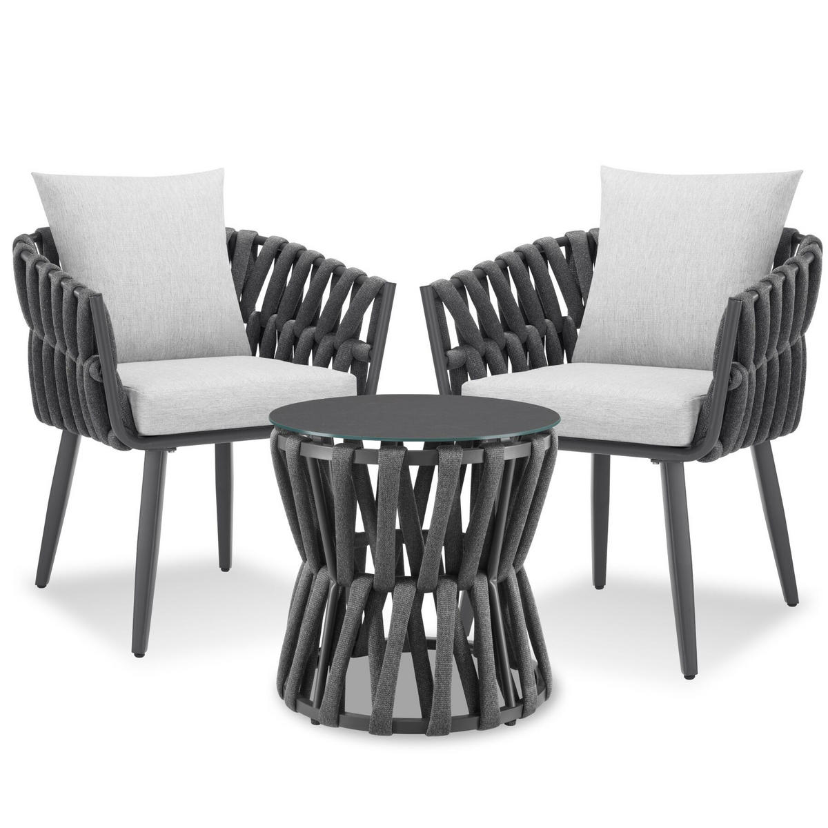 GARTENLOUNGE-SET aus Aluminium Lugano, höhenverstellbare Kunststofffüße, Sicherheitsglasplatte, anthrazit/grau - Anthrazit/Grau, Kunststoff/Metall - tectake