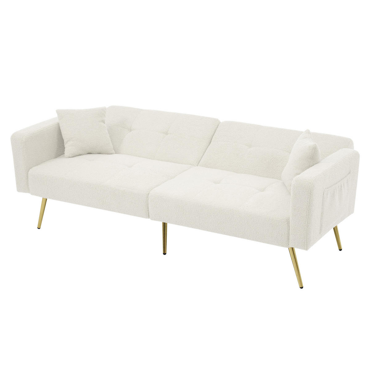 SCHLAFSOFA aus Lammwollstoff 175x64x72 cm Weiß mit Bettfunktion, verstellbarer Rückenlehne und Seitentaschen - Weiß, Kunststoff (175/72/64cm) - Modfu
