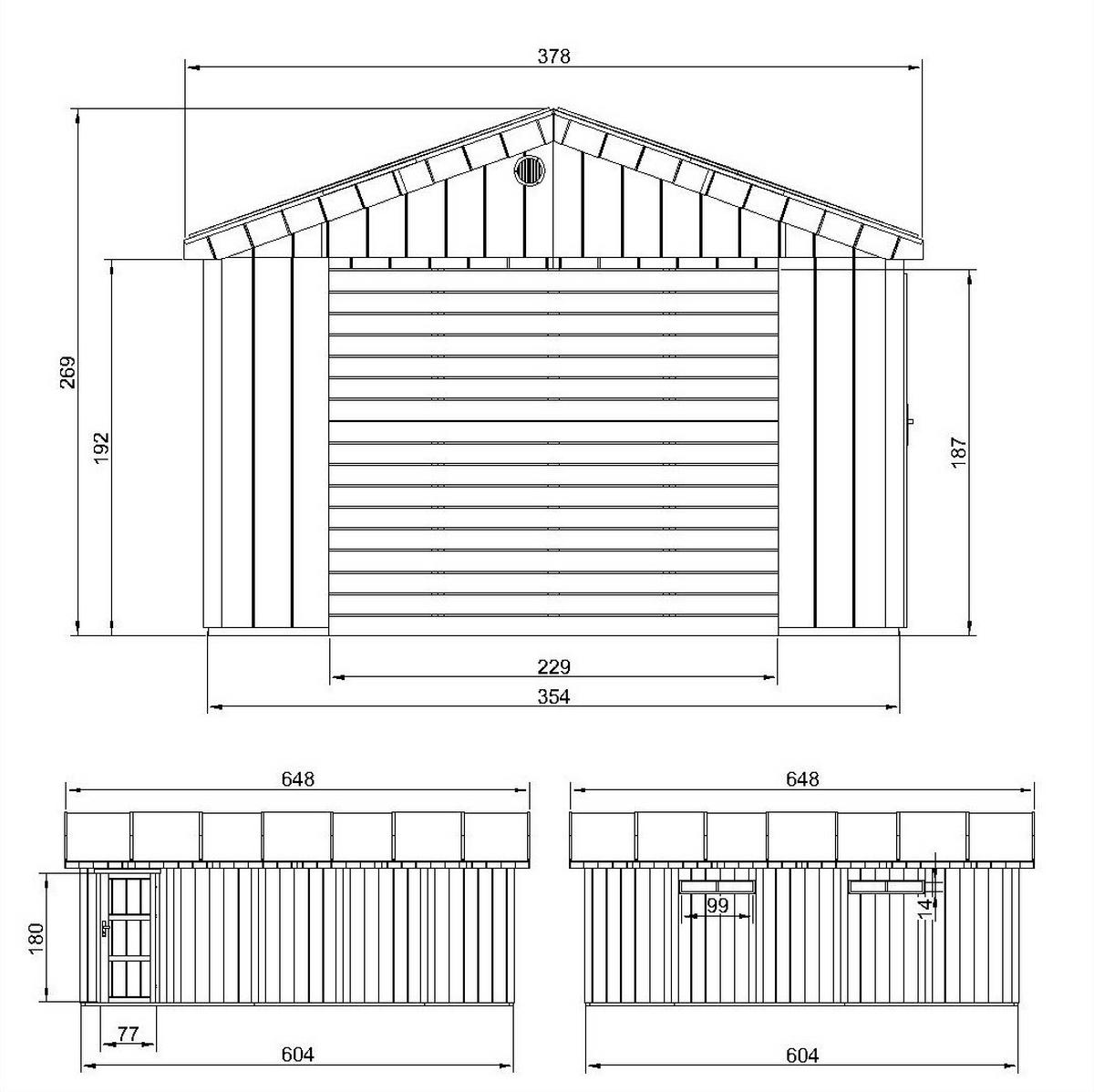 GARAGE 21 m²- L378xB648 cm - Konstruktion aus LP Smartside-Panels - Gartenhaus Timbela M992B - Beige, Holzwerkstoff (354/269/604cm) - Timbela