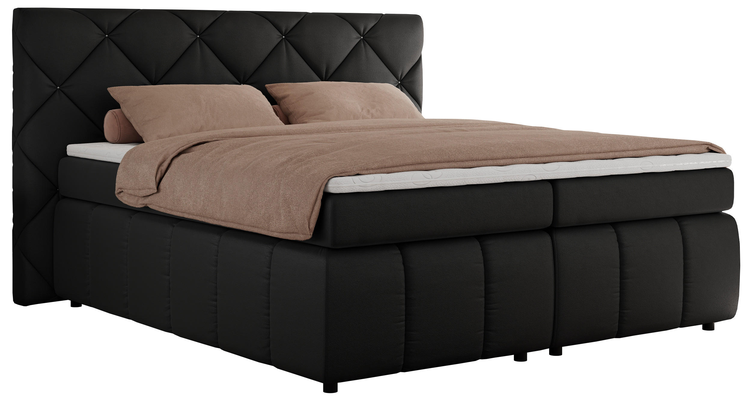 BOXBETT RITA 180/200 - Schwarz Kunstleder - H3 - Schwarz, Holz/Textil (180/200cm)