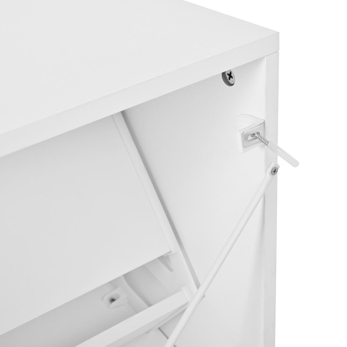 SCHUHSCHRANK aus MDF 63x24x120cm in Weiß mit rundem Spiegel - Weiß, Holzwerkstoff (63/120/24cm) - Modfu