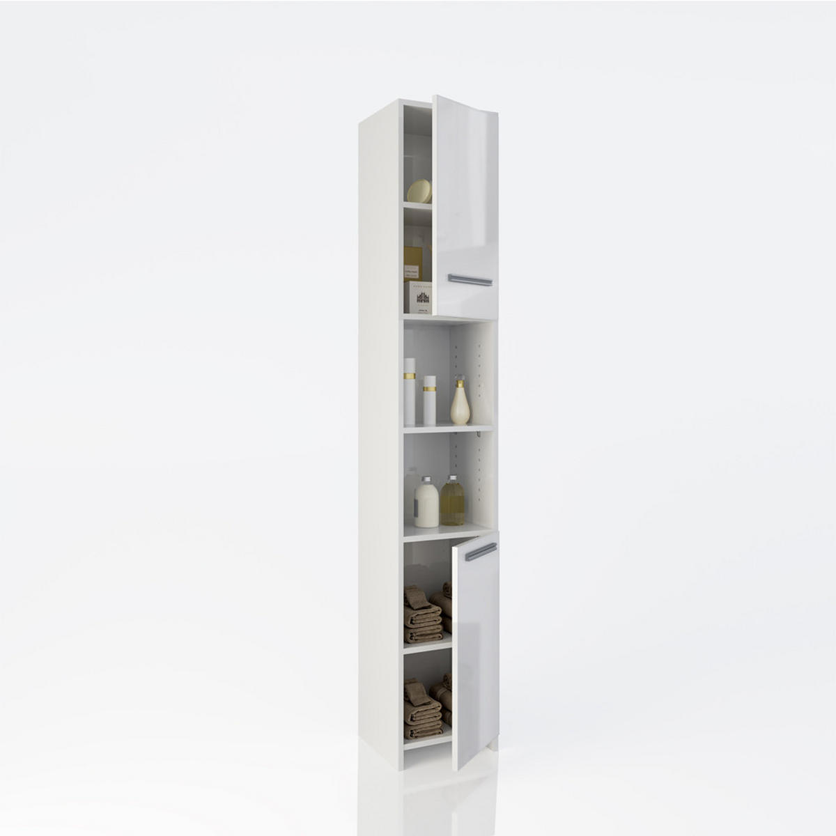 BADSCHRANK Kiko Weiß 30 x 195 cm - Weiß Hochglanz/Weiß, Holzwerkstoff (30/195/30cm) - Vicco