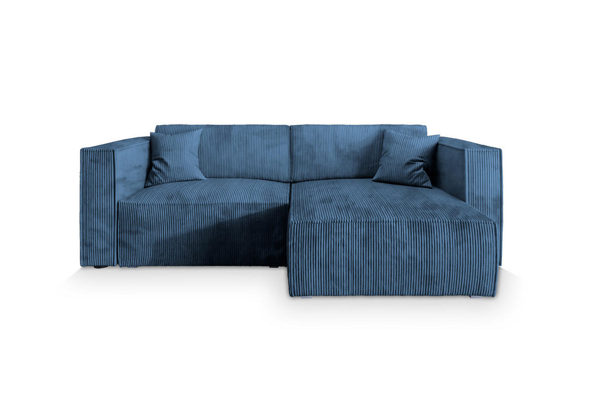 ECKSOFA NERIO P Blau Kordstoff mit Schlaffunktion - Blau, Holz (245/148cm) - MASSENO