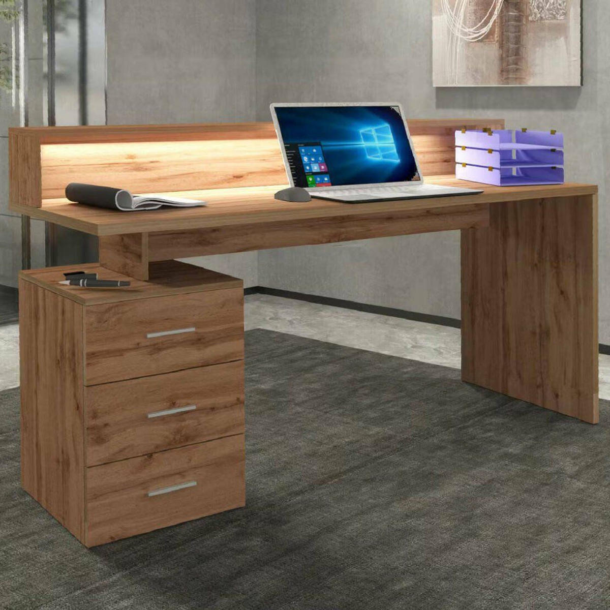 SCHREIBTISCH Eiche 90/160/60 cm - Braun, Holzwerkstoff (90/160/60cm) - DMORA