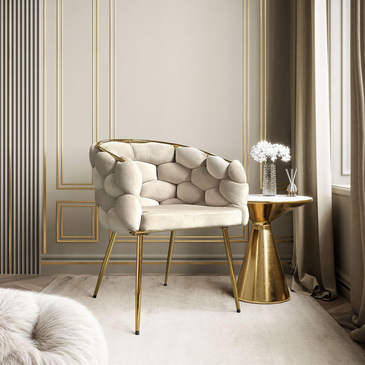 ARMLEHNENSTUHL BLOSSOM - Beige/Goldfarben, Textil (65/80/58cm) - Lookway