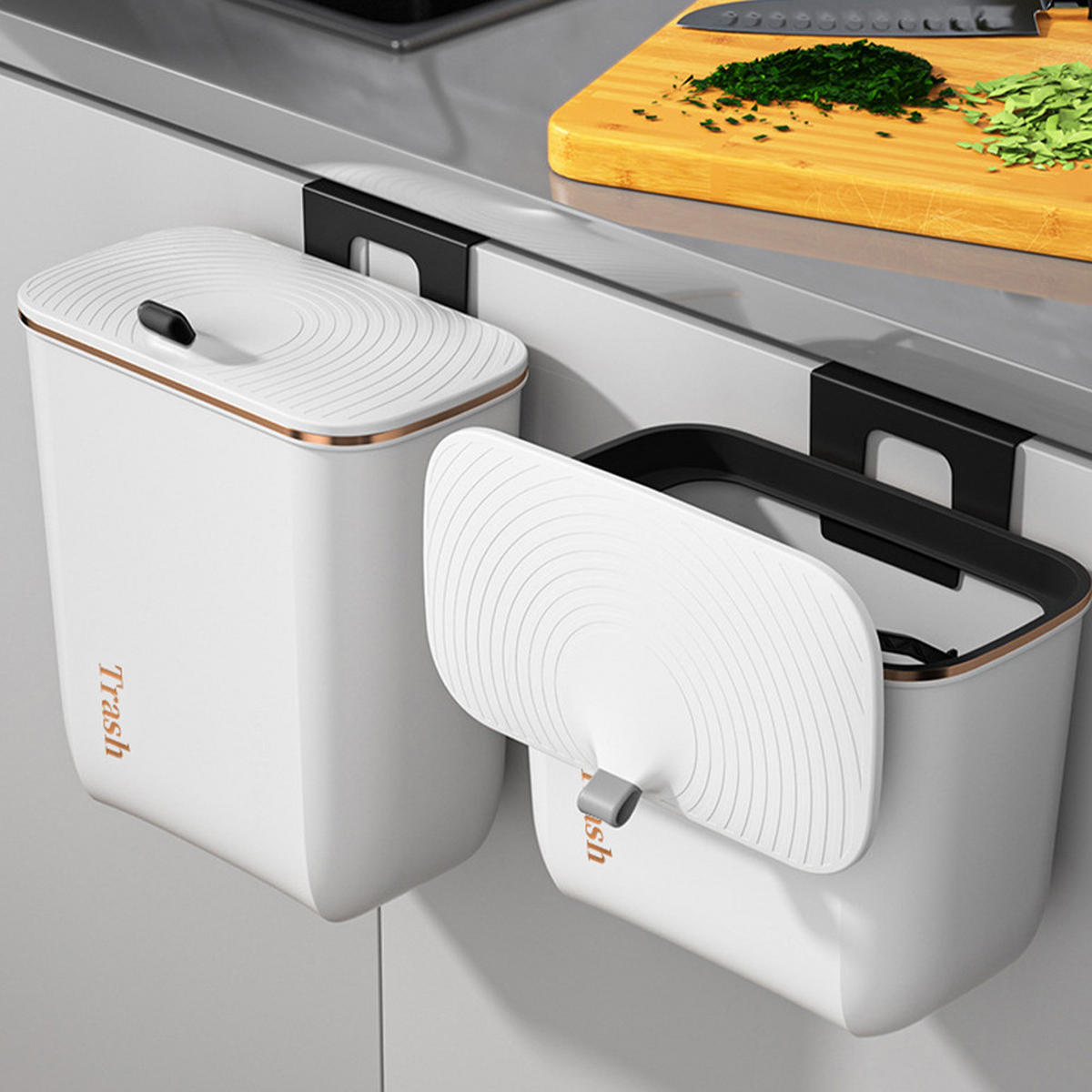 MÜLLEIMER 8L Mülltrennung Hängend Haken aus PP Kunststoff in Weiß Sauber und ordentlich Einfache Montage 26,6 x 14,8 x 22 cm - Weiß, Kunststoff (26.6/22/14.8cm) - Livingandhome