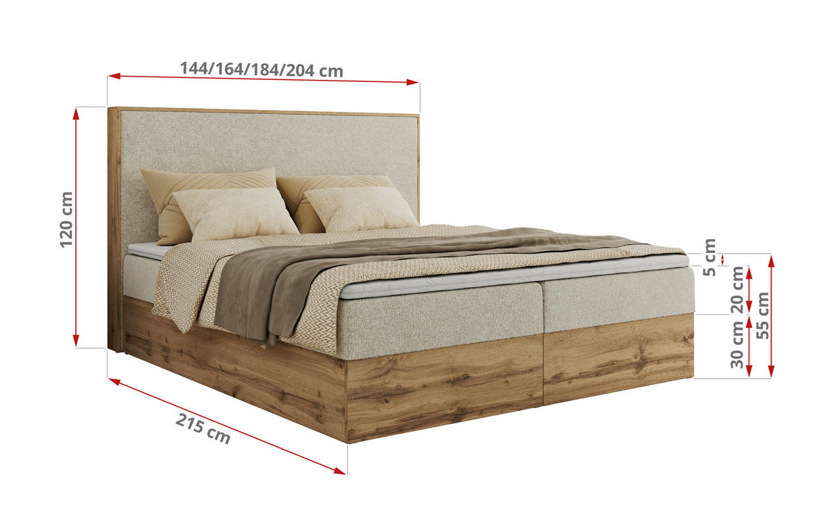 BOXBETT WOOD CLASSIC 200/200 - Creme Strukture - H4 - Creme, Textil (200/200cm) - MKS