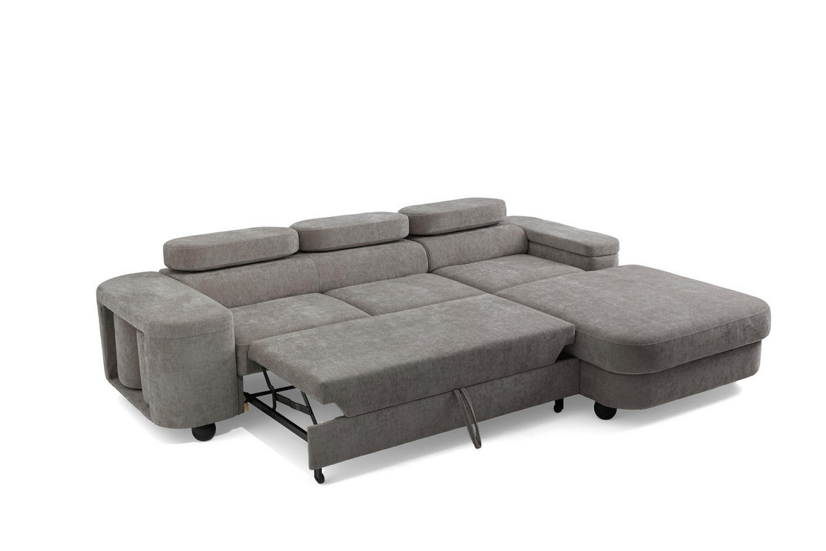 ECKSOFA LOVE L Rechts mit Schlaffunktion 124x210 Chenille Grau - Schwarz/Grau, Holz/Textil (205/284cm) - Muffo