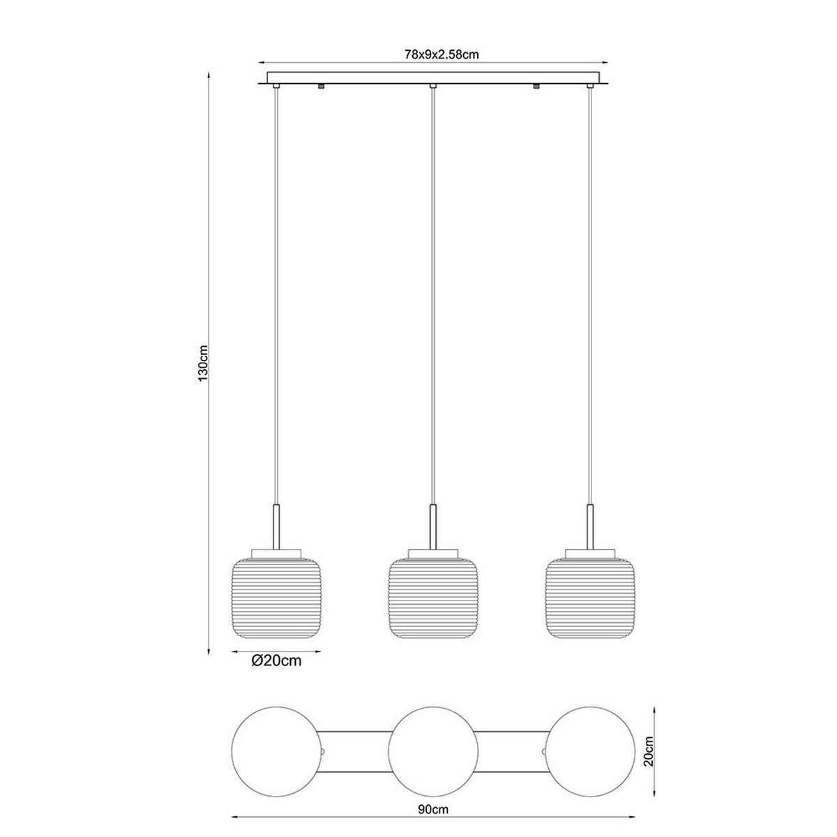 PENDELLEUCHTE Metall Weiß 3-Flammig - Champagner, Glas (90/20/130cm) - Globo Lighting