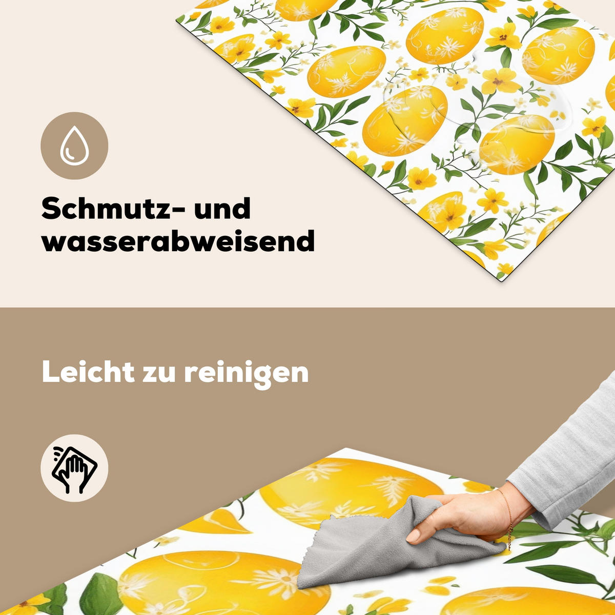 HERDABDECKPLATTE Blumen - Ostereier - Gelb Ceranfeldabdeckung 85x52 cm - Gelb, Kunststoff (85/52/0.2cm) - MuchoWow