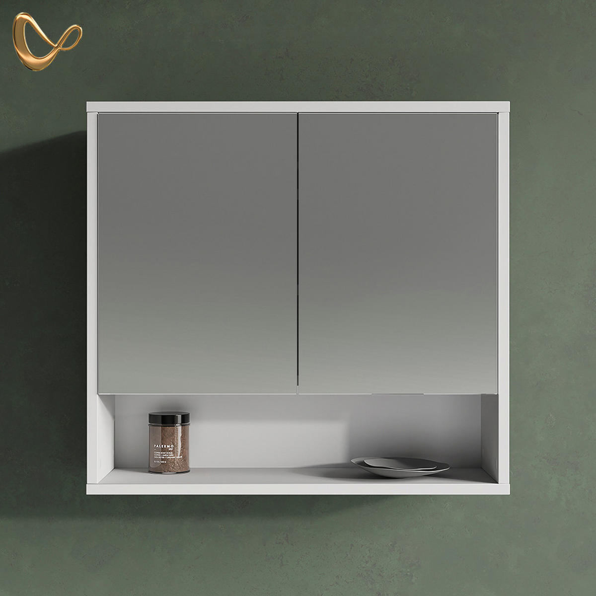SPIEGELSCHRANK ATERNO Weiß 70 x 65 cm mit 2 Türen - Weiß, Holzwerkstoff (70/65/22.1cm) - Livinity®