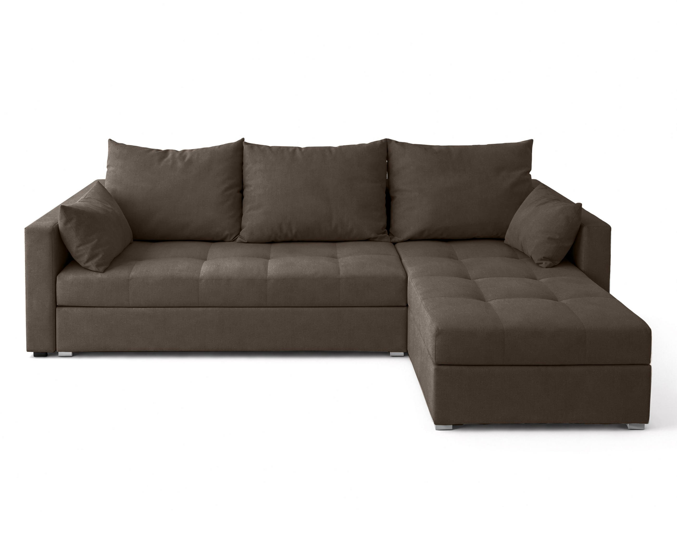 ECKSOFA Universelle L Form Elif Braun 220/140/85 cm stilvolle mit Schlaffunktion - Silberfarben/Braun, Kunststoff/Textil (220/140cm) - AX Living