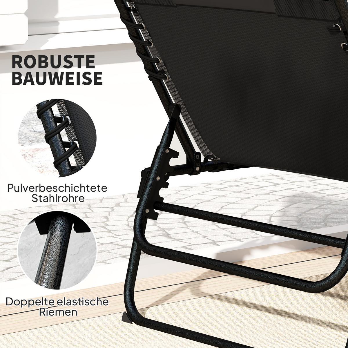 SONNENLIEGEN-SET 2 TLG. mit Kopfkissen Schwarz - Schwarz, Textil/Metall (68/36/189cm) - Outsunny