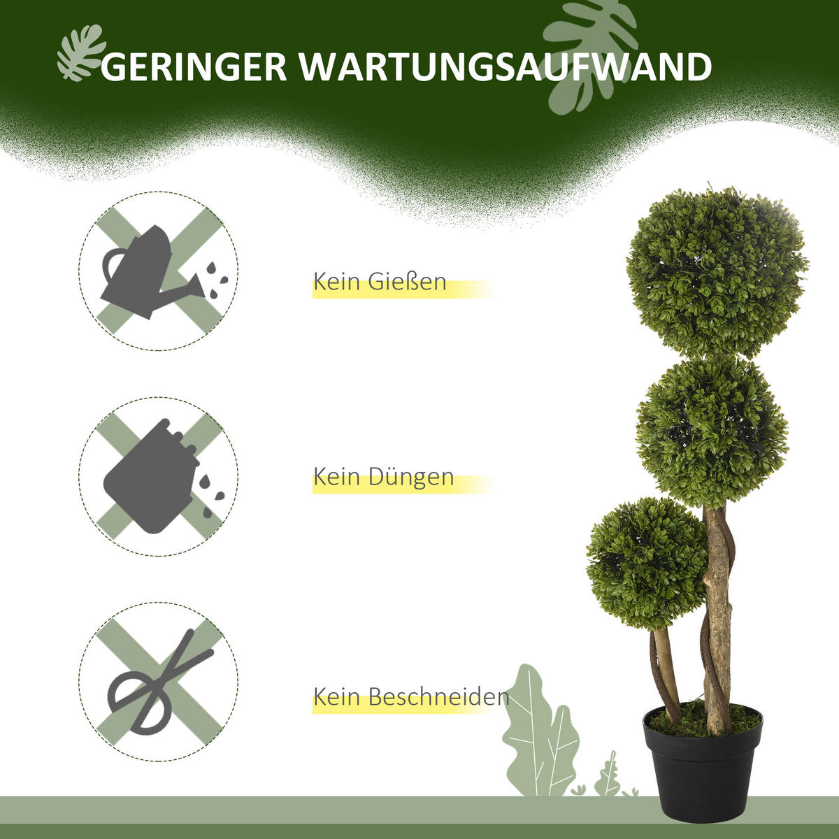 KÜNSTLICHE Pflanze, Kunstpflanze, 90 cm Buchsbaum im Blumentopf, Grün - Schwarz/Braun, Kunststoff (90cm) - HOMCOM