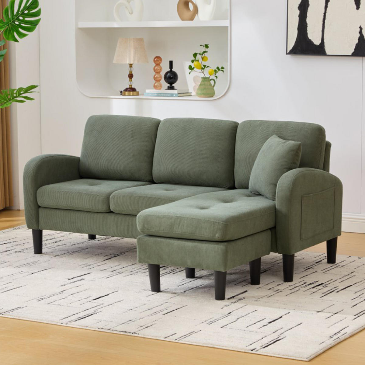 ECKSOFA L-Form Cordbezug mit modularer Chaiselongue Grün 166/118/77 cm - Grün, Textil (166/118cm) - Redom