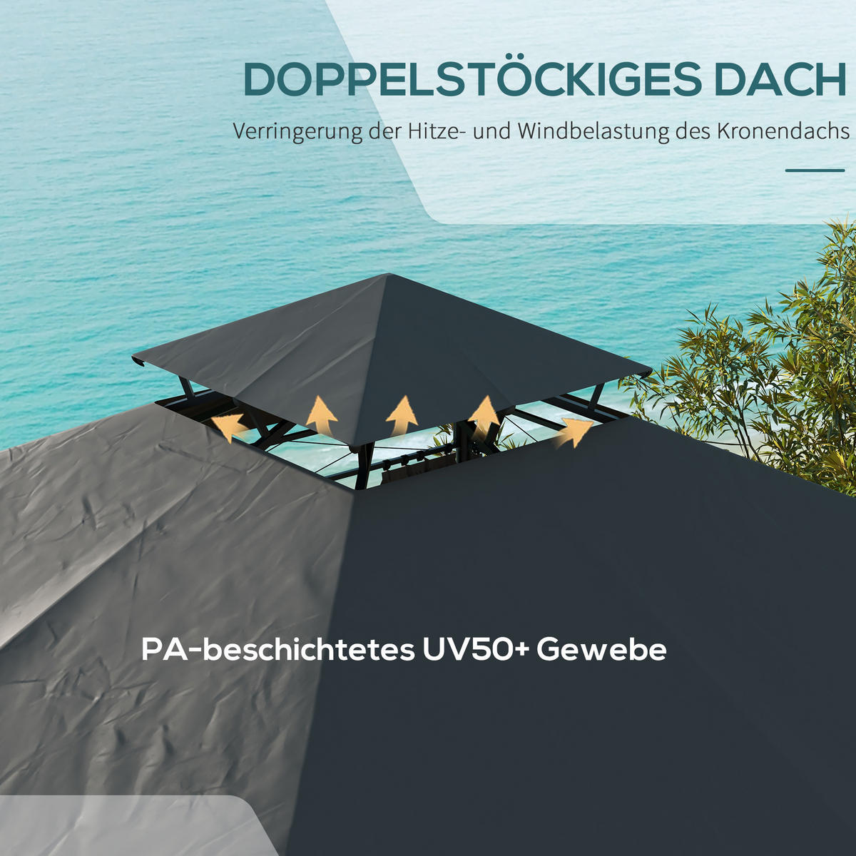 PAVILLON, Dunkelgrau, Metall, Polyester - Dunkelgrau, Metall (295/2.85/295cm) - Outsunny