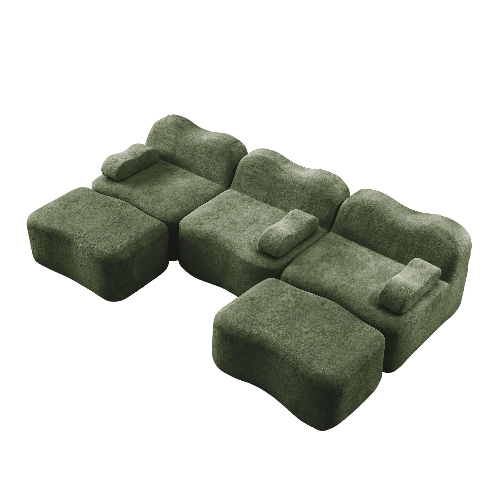 MODULARES Ecksofa mit Samtbezug in Grün 167x288x70 cm, tiefer Sitzfläche und flexiblem Hocker - Grün, Textil (288/70/167cm) - IVMEU
