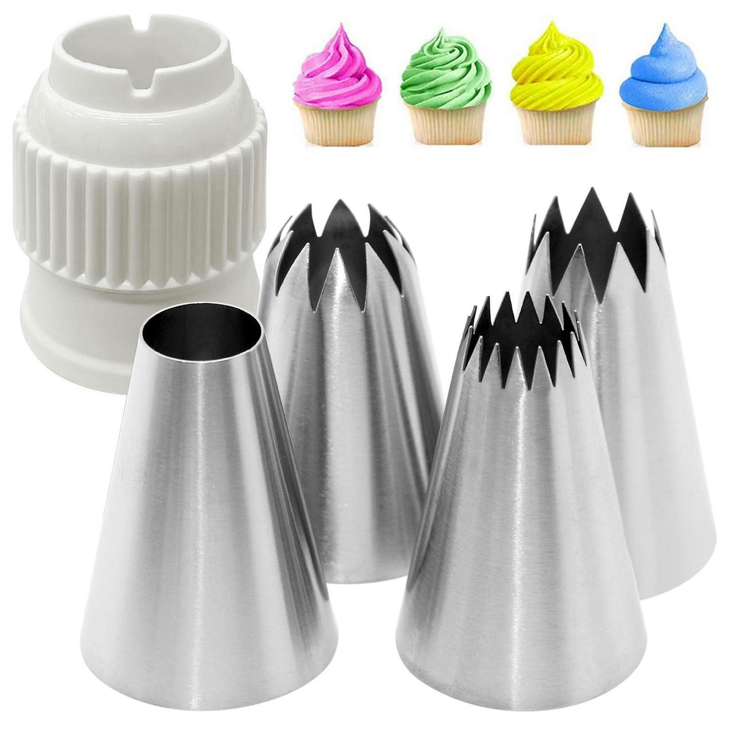 SPRITZTÜLLEN 4-teiliges Set Edelstahl mit Adapter - Silberfarben, Metall (4.4/1/5.8cm)