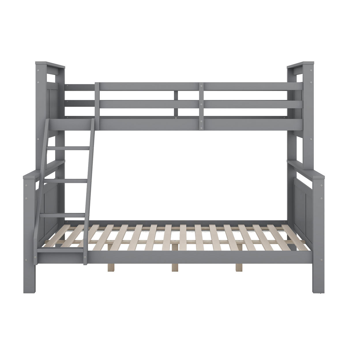 ETAGENBETT 90/200 cm grau mit Sicherheitsgeländer und umbaubar in 2 getrennte Betten - Grau, Holz (140/200cm) - OKWISH