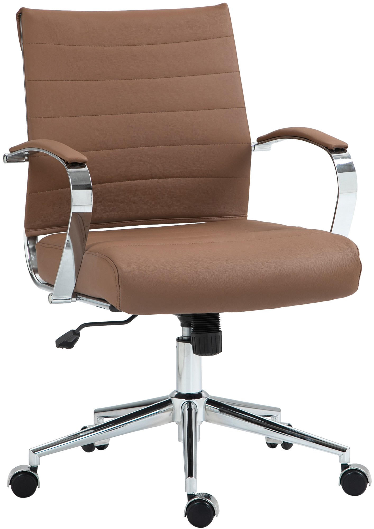 DREHSTUHL Echtleder hellbraun - Chromfarben/Hellbraun, Leder/Metall (57/90/62cm) - CLP