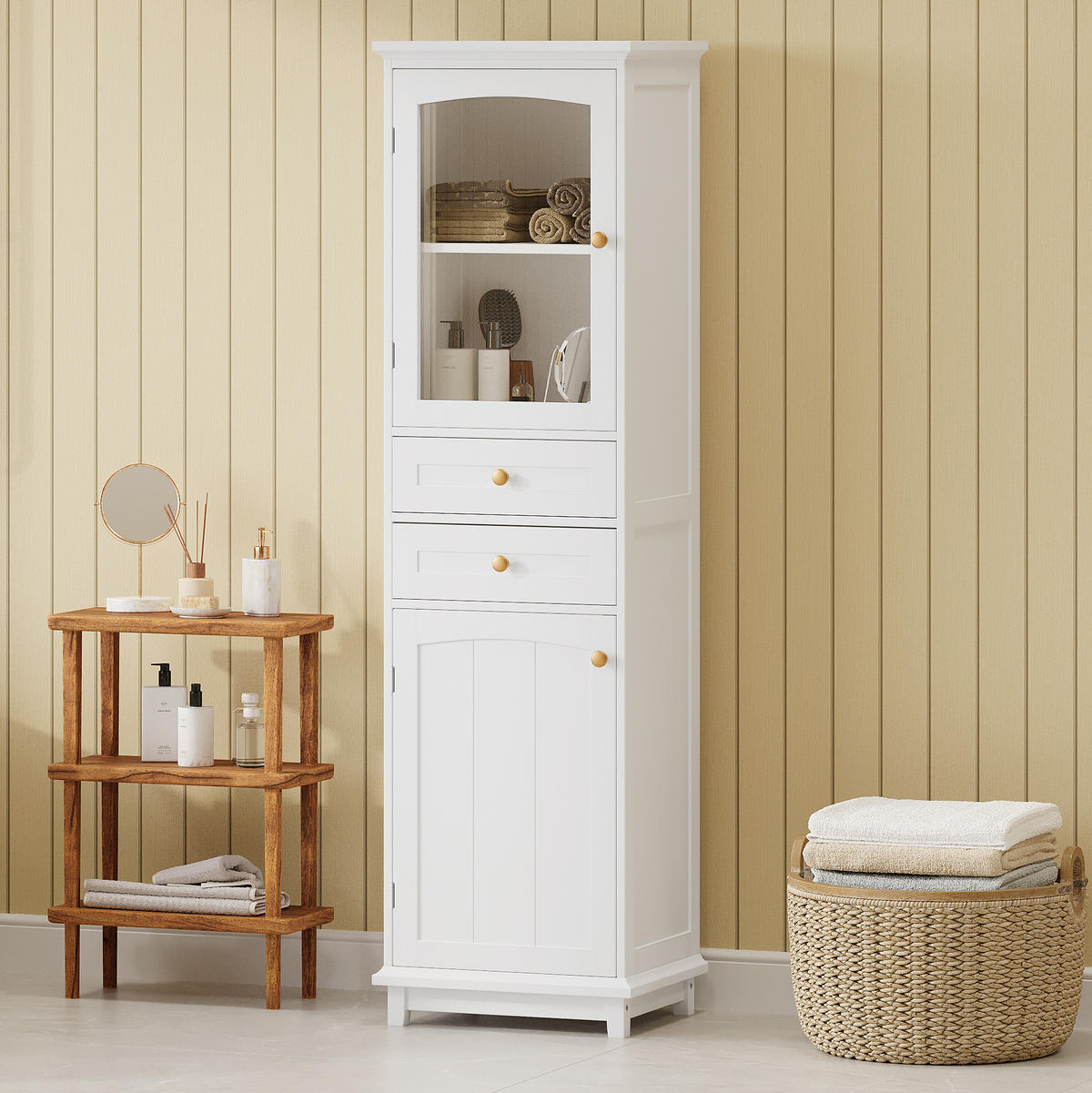 VITRINE 45/36/160 cm Weiß aus MDF und Glas mit Glastür - Weiß, Holzwerkstoff (36/160/45cm) - OKMYHOME