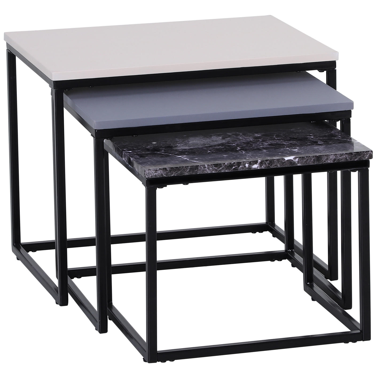 COUCHTISCH-SET, MDF, Weiß+Grau+Schwarz - Weiß, Kunststoff (55/40/45cm) - HOMCOM