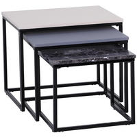 COUCHTISCH-SET, MDF, Weiß+Grau+Schwarz - Weiß, Kunststoff (55/40/45cm) - HOMCOM